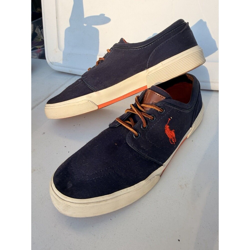 Polo Ralph Lauren Faxon Low Sneakers Canvas Mens Navy  Orange Lace Up Sz 10.5